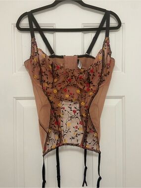 Adore Me Women’s 40DD Sheer Embroidered Floral Bustier Corset Top in Nude